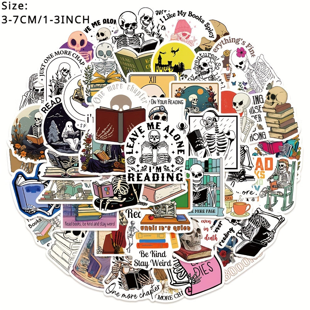 50pcs Skull Reading Series Stickers Helmet Skateboard Waterproof DIY Decoration