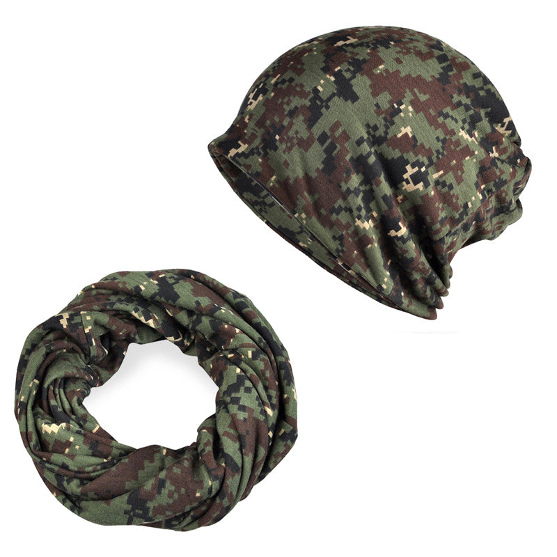 Vintage Camo Fleece Knitted Hat With Scarf - Outdoor