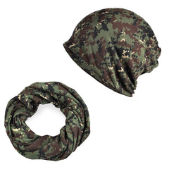 Vintage Camo Fleece Knitted Hat With Scarf - Outdoor