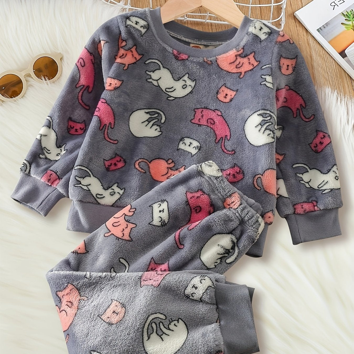 Kids Kitty Long Sleeve Fleece Pajama Set