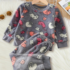 Kids Kitty Long Sleeve Fleece Pajama Set