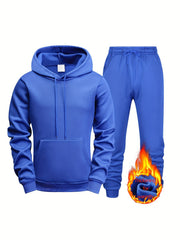 Men's Solid 2pcs Casual Loose Comfy Hoodie And Drawstring Waist Sweatpants Set