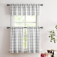 Plaid Pattern Tiers Cafe Curtains Semi shading Semi transparent Window