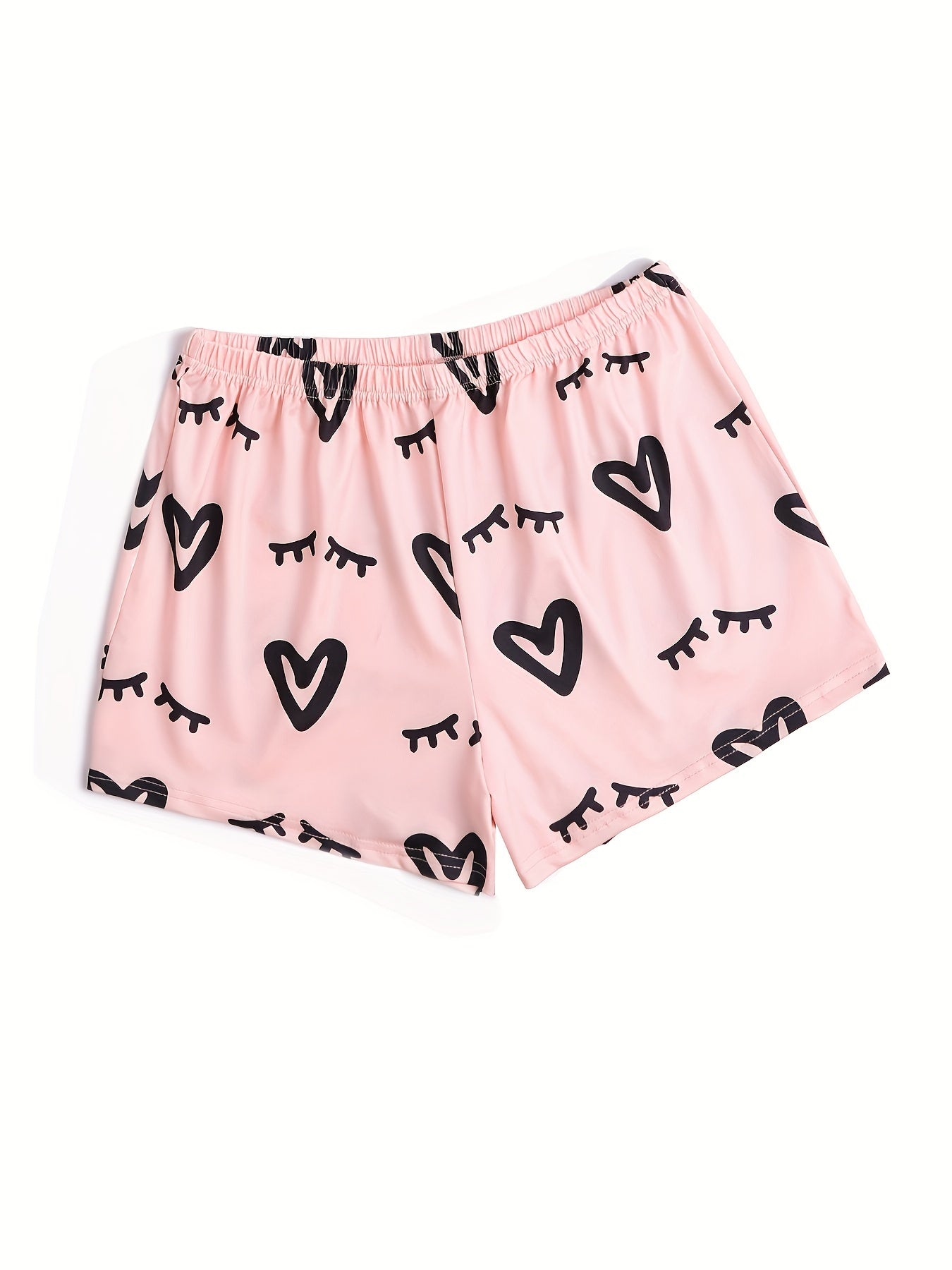 Heart & Eyelash Print Cami Top & Shorts Lounge Set