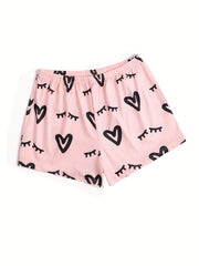 Heart & Eyelash Print Cami Top & Shorts Lounge Set