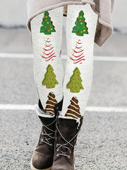 Christmas Tree Print Skinny Leggings Elastic Waist Stretchy Women's Clothing