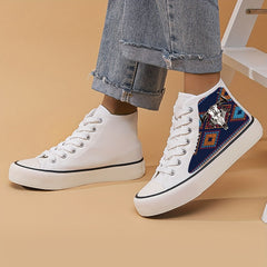 Vintage Cow Print Flat Heighten Chunky Canvas Sneakers