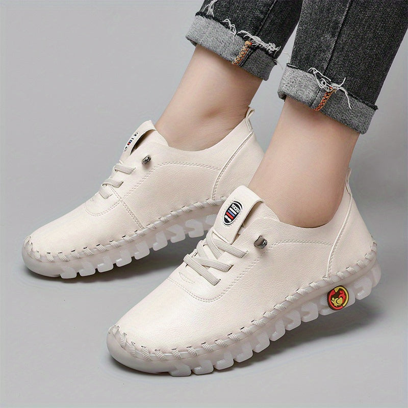 Women's Lace Up Flat Sneakers Soft Sole Casual Walking Shoes