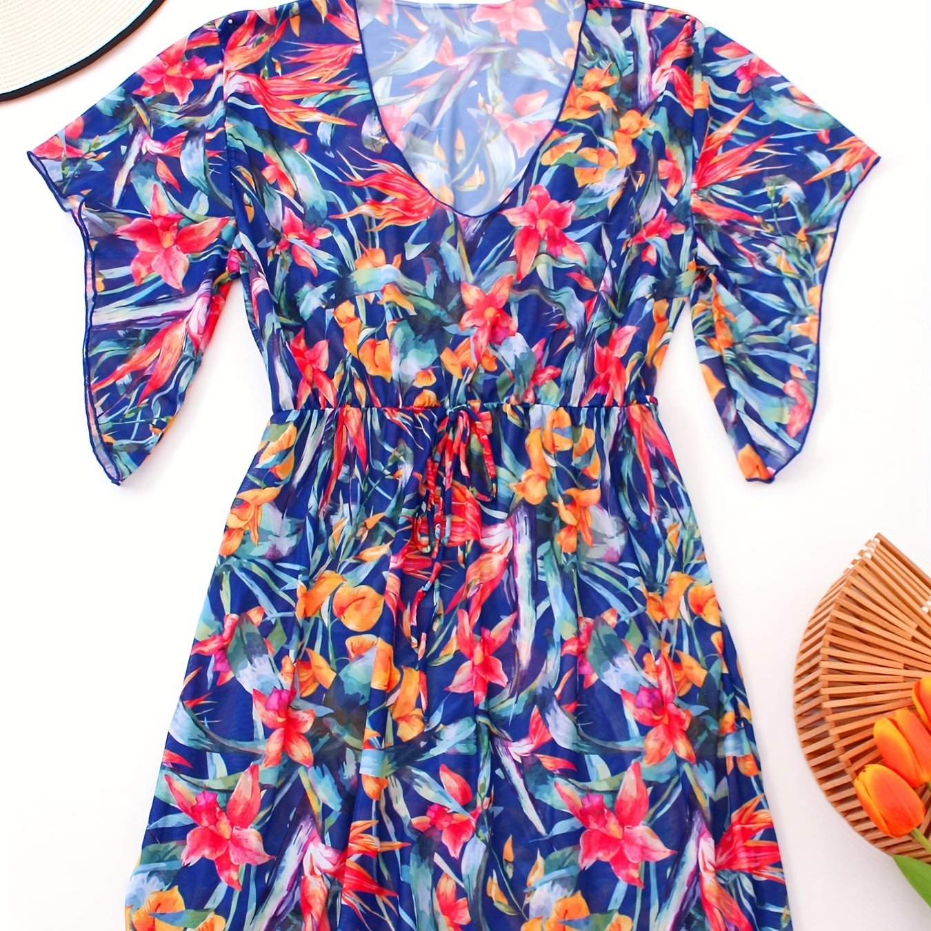 Floral Print Sheer Cove Up High Stretch Sexy Cover Up