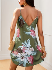 Vintage Floral Print Dress Backless Spaghetti Strap Women's Clothing