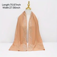 Khaki Chiffon Scarf Hijab Rhinestone Decor Shawl