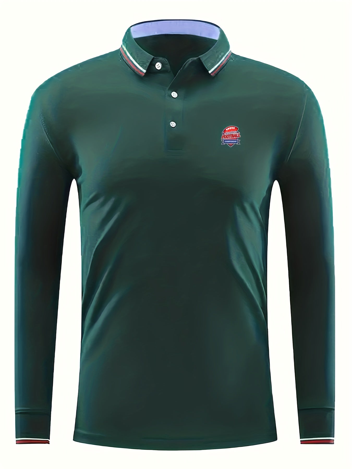 Football Print Men's Casual Button Up Long Sleeve Polo Shirt