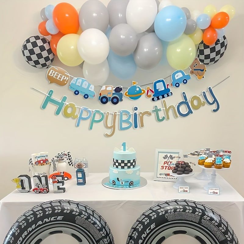 1pc Car Happy Birthday Banner for One Year Birthday Party Decoration