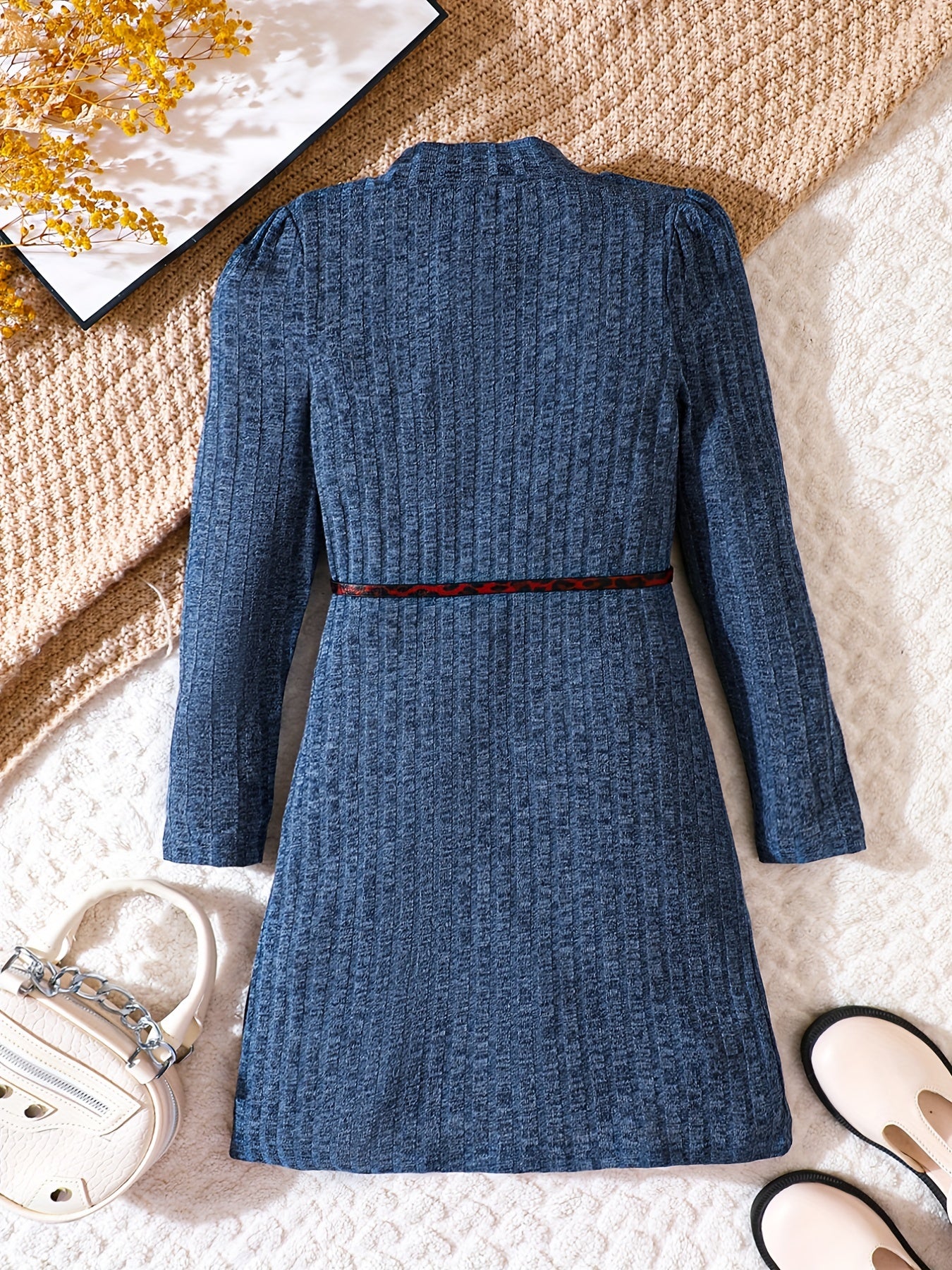 Girls' Stand Collar Knitted Dress Holiday Party Outfit