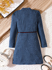 Girls' Stand Collar Knitted Dress Holiday Party Outfit