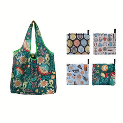 4pcs Printed Reusable Shopping Bag Large Capacity Polyester Portable Folding Bag