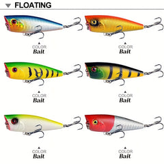 6pcs 7g Popper Lure Topwater Hard Bait Fishing Tackle
