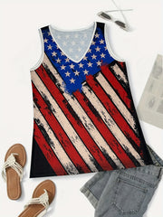 American Flag Print Tank Top V Neck Summer Sleeveless Top