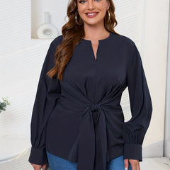 Casual Blouse Women's Solid Knot Front Shirt Top