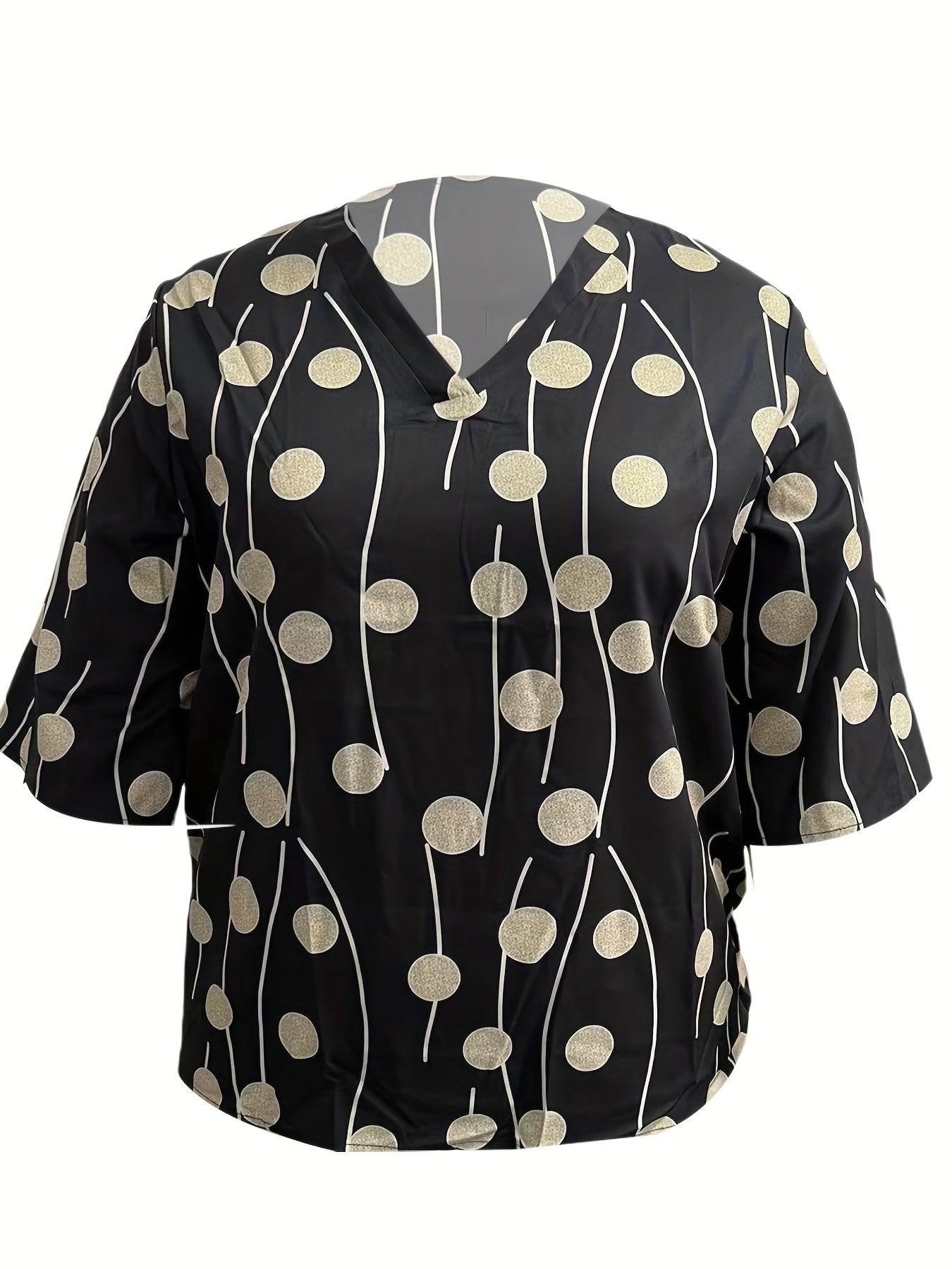Dot & Stripe Print V Neck Top