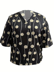 Dot & Stripe Print V Neck Top