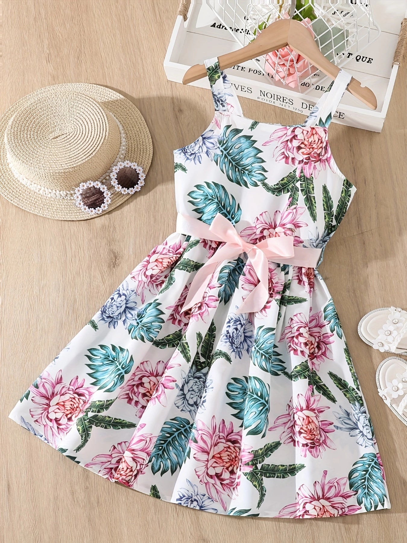 Floral Print High Waist Spaghetti Strap Short Dress For Summer