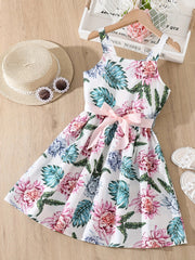 Floral Print High Waist Spaghetti Strap Short Dress For Summer