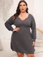 Notched Neck Knitted Sweater Dress