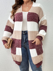 Women's Plus Striped Long Sleeve Cardigan