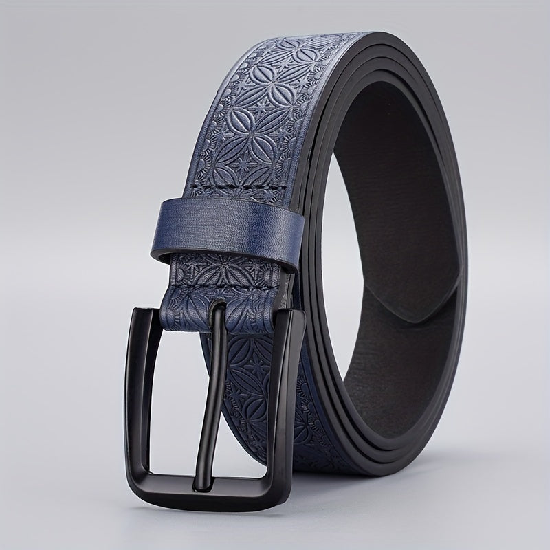 Men's Retro Flowers Pattern Buckle Belt Decorative PU Leather Belt