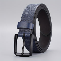 Men's Retro Flowers Pattern Buckle Belt Decorative PU Leather Belt