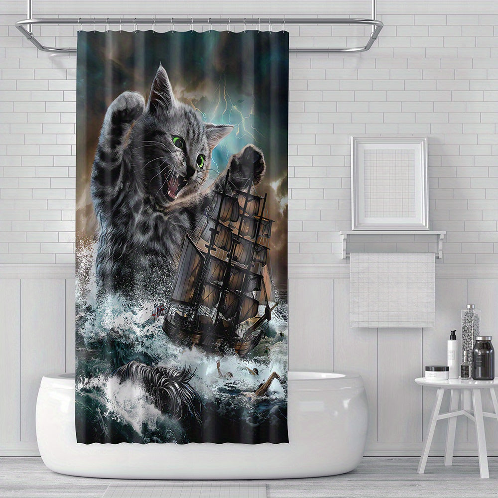 Cat Siren Sailboat Shower Curtain - Fun Bathroom Decor