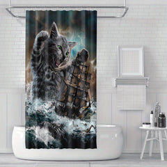 Cat Siren Sailboat Shower Curtain - Fun Bathroom Decor