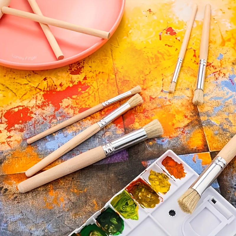 6pcs Stencil Paint Brushes Set Bristle Hair Wooden Handle DIY Crafts Watercolor