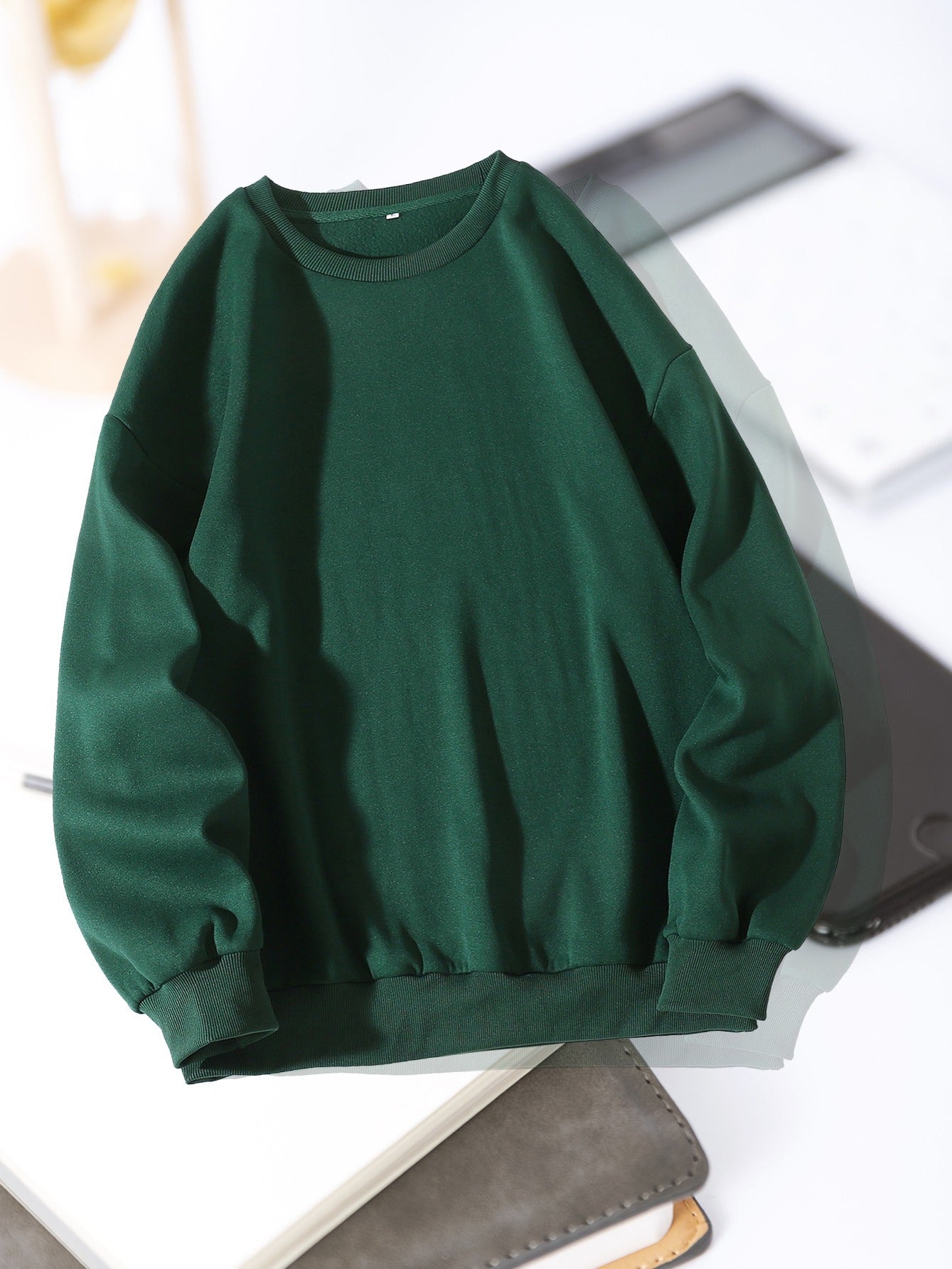 Women's Solid Loose Crew Neck Sweatshirt