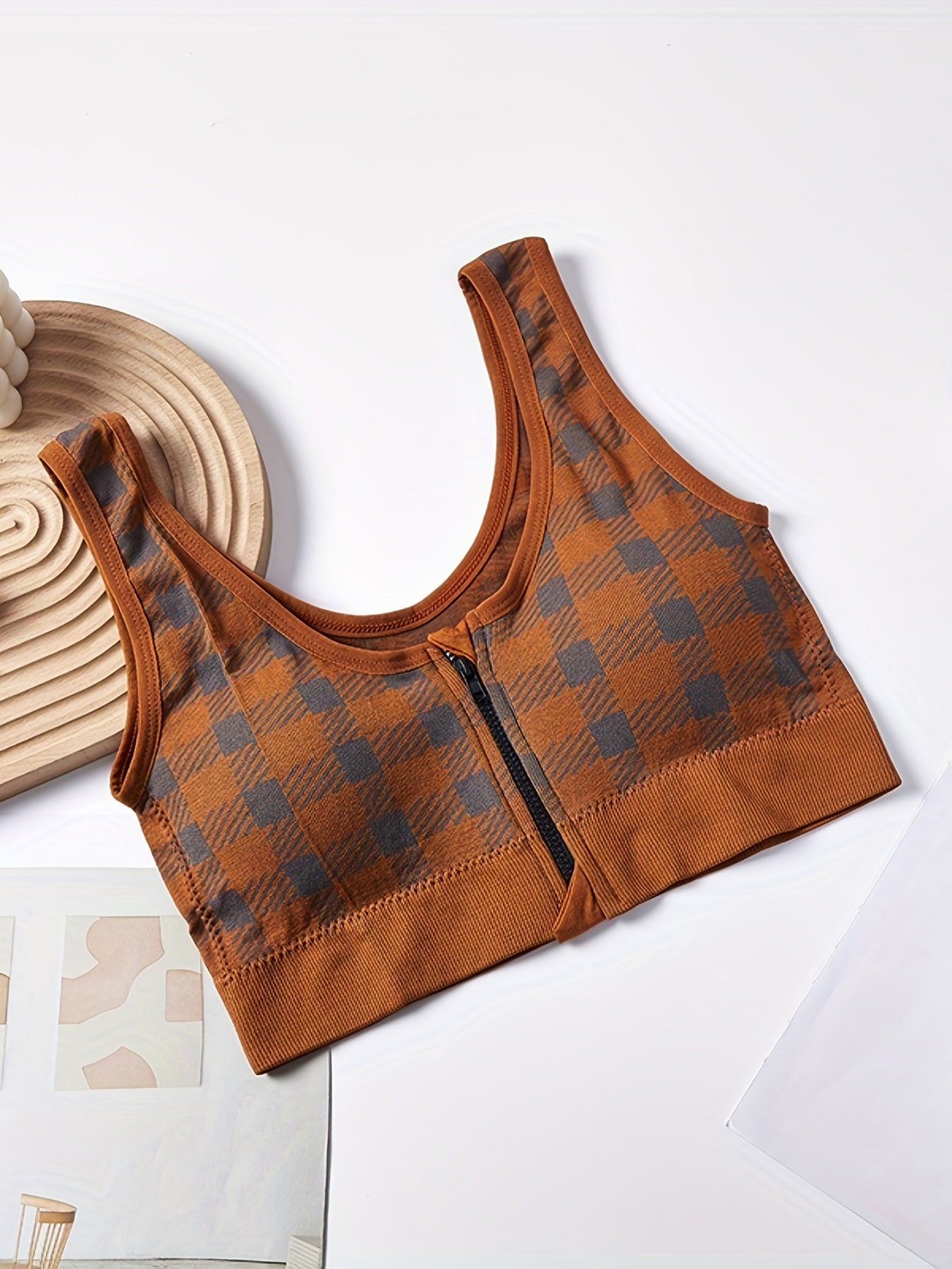 Colorblock Plaid Wireless Bra Anti Sagging Tank Bra