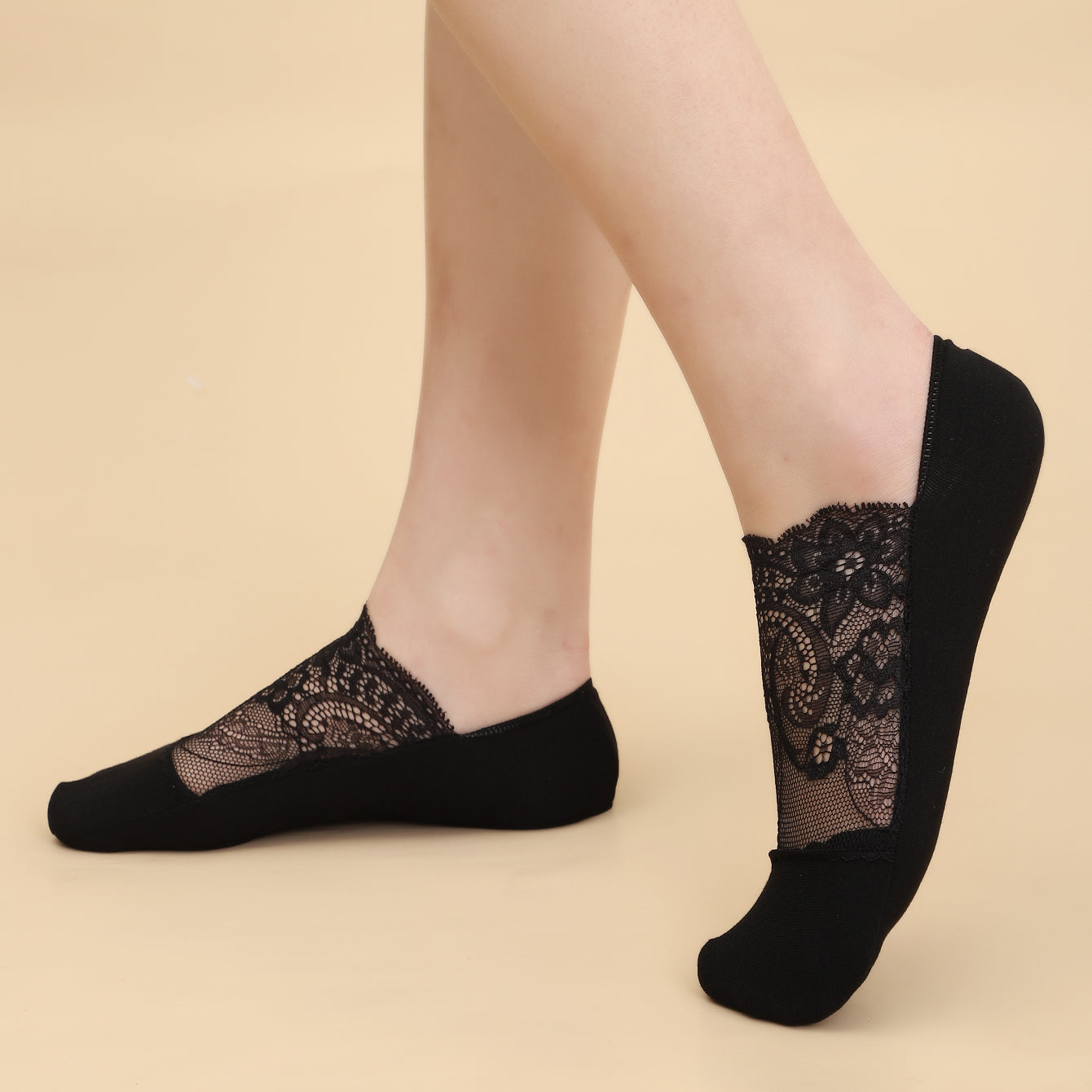 3 Pairs Women's Lace Floral Trim Hidden Socks