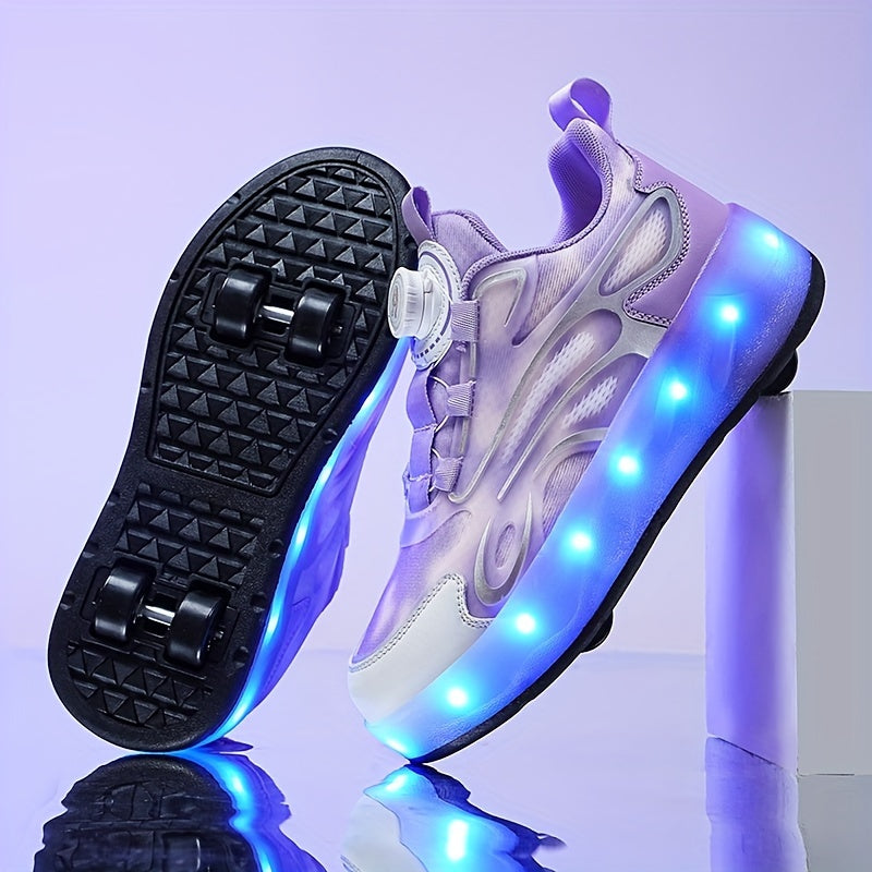 Girl's LED Light Up Roller Shoes With Rotating Buckle