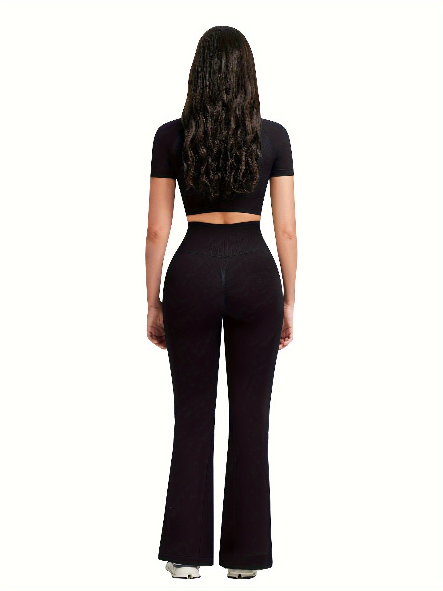 Yoga Workout Set Short Sleeve Top & Slim Fit Flare Pants