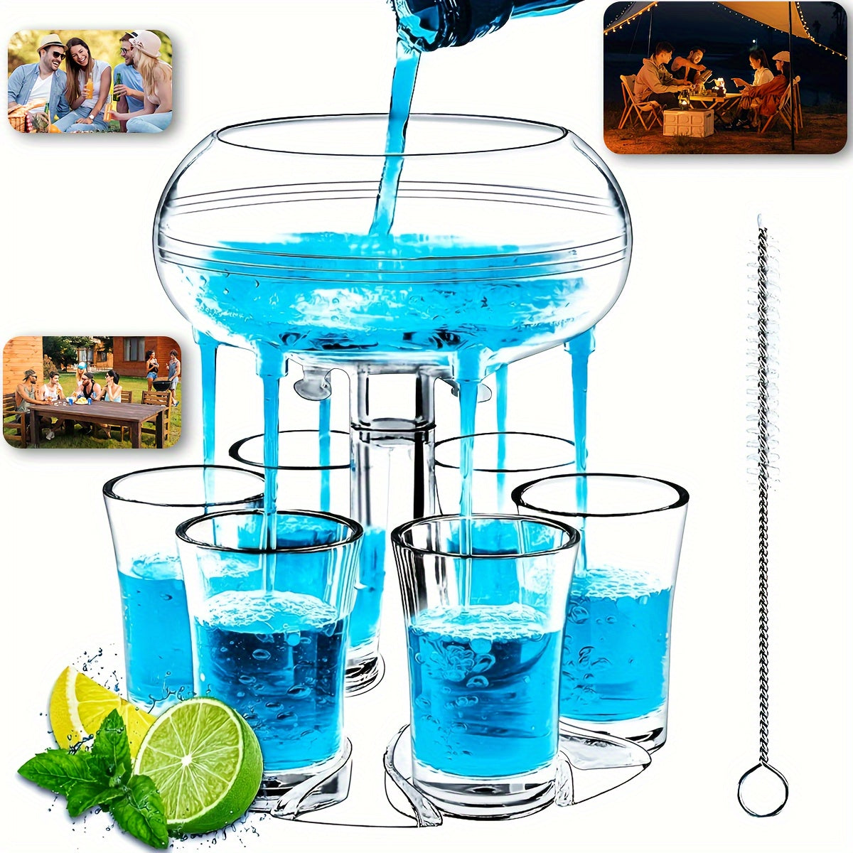 Adjustable Shot Glass Dispenser with 6 Glasses for Fun Drinking Games