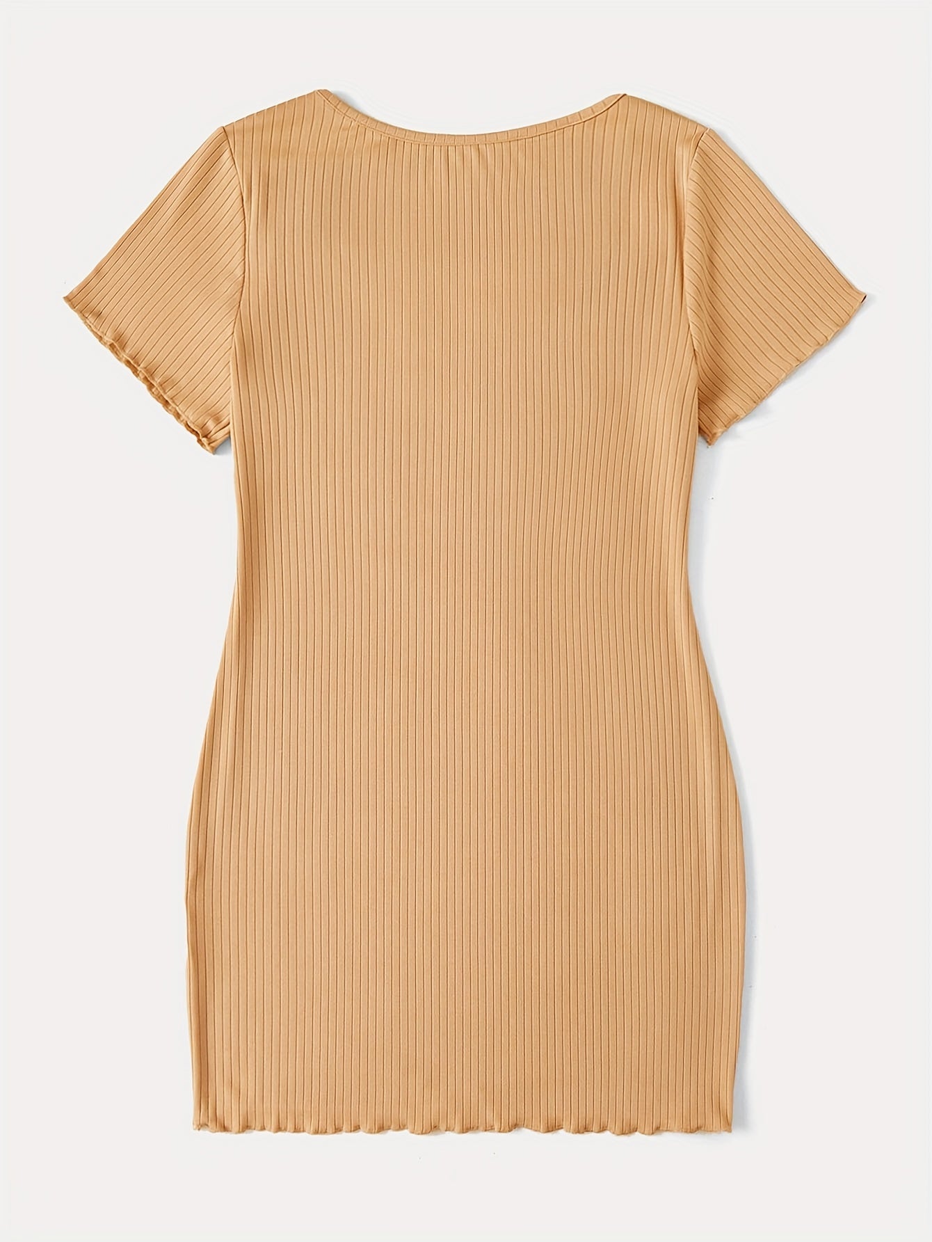 Ribbed Notched Neck Short Sleeve Mini Dress