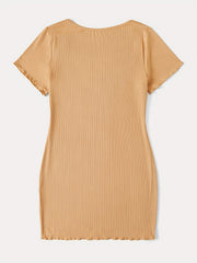 Ribbed Notched Neck Short Sleeve Mini Dress