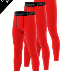 Men's 3pcs Solid Leggings Active Quick Drying Sports Compression Pants