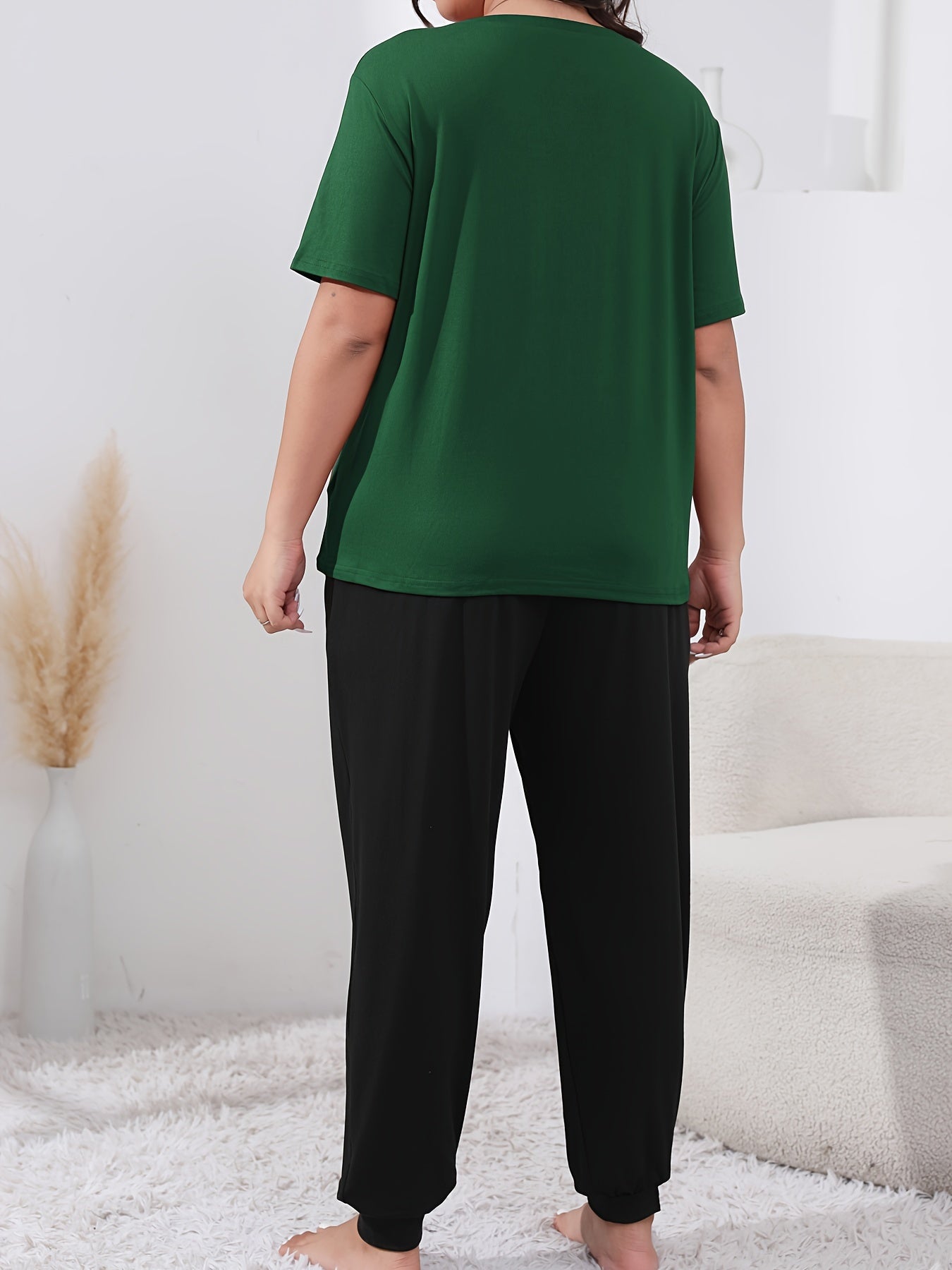 Casual Loungewear Set Women's Plus Letter Print Tee & Joggers