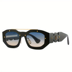 Small Frame Men's Sunglasses with Lion Head Decor