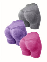 3 Pcs Yoga Shorts Seamless High Waist Butt Lifting Multicolor