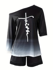 Casual Two piece Set Asymmetrical Letter Print Tops & Shorts