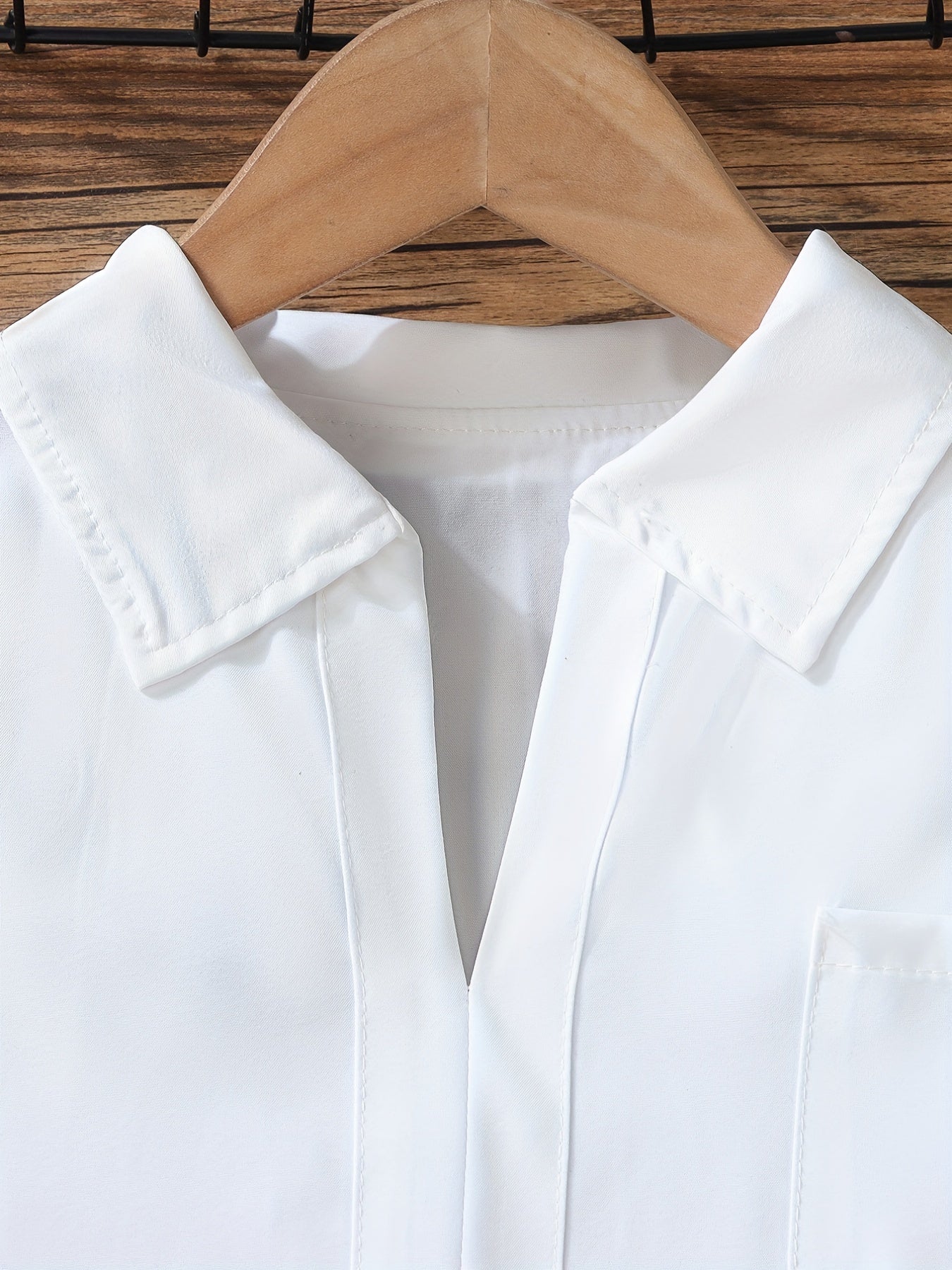 Girls Varsity Shirt Collar V Neck Solid Color with Pocket