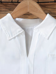 Girls Varsity Shirt Collar V Neck Solid Color with Pocket