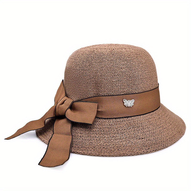 Ribbon Bowknot Sun Hat Solid Bucket Classic Summer Sun Shade Beach Hats